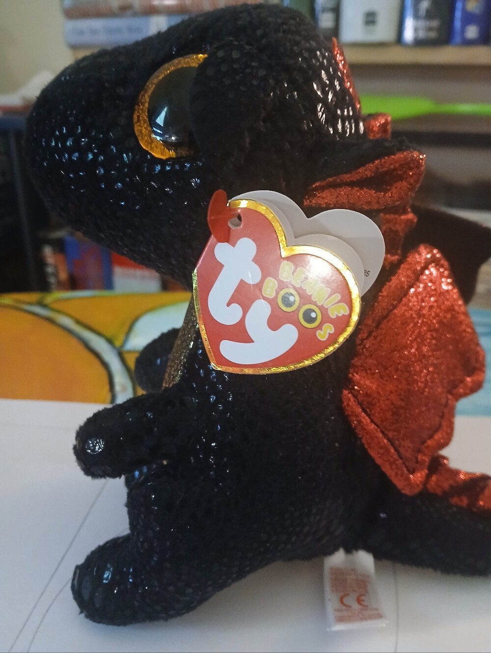 Ty Black Sequin Dragon Plush with Red Glitter Wings